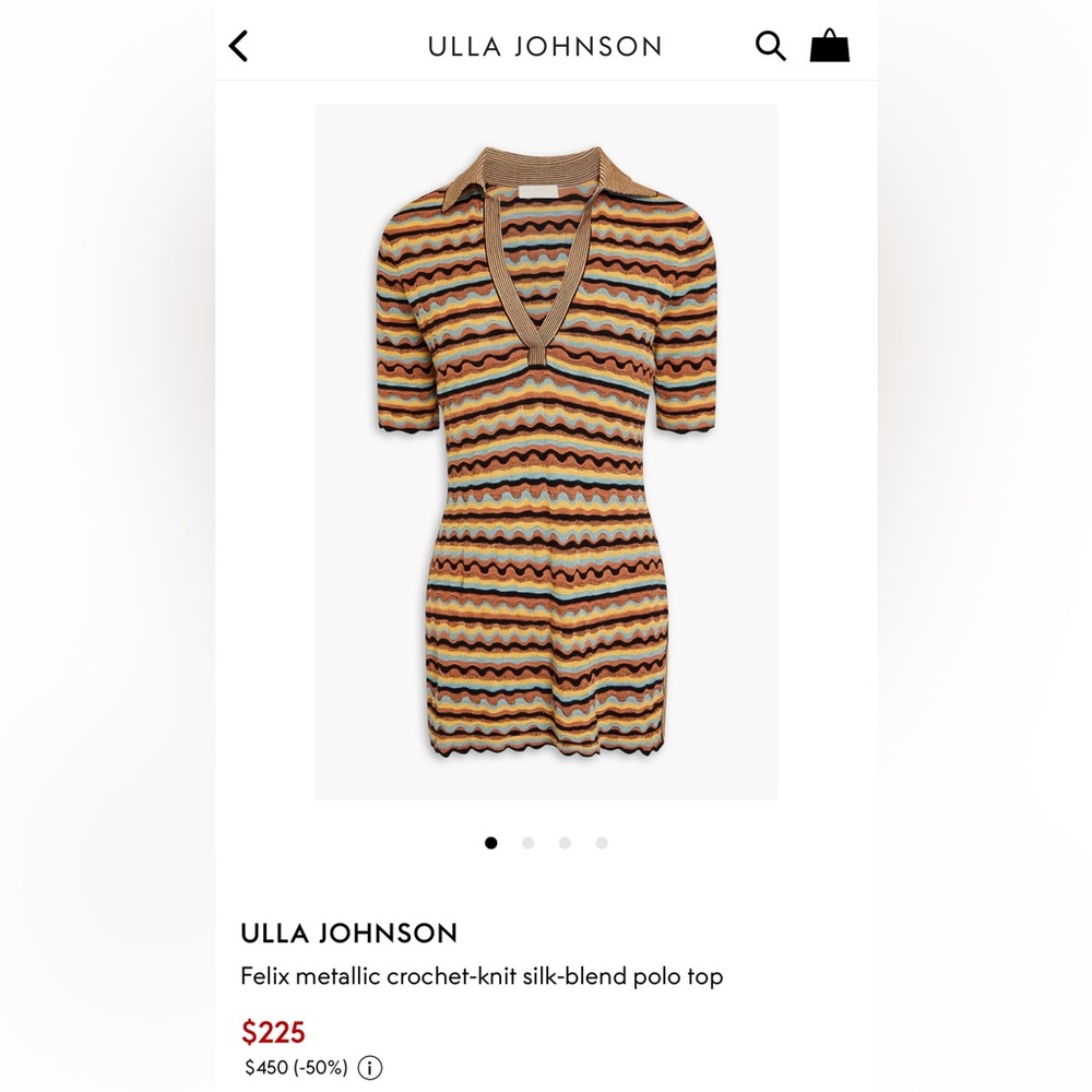 Ulla Johnson Large Felix Metallic Crochet- Knit Silk Blend Polo Top